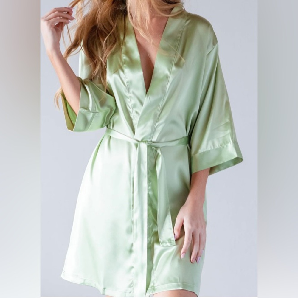 6 Satin Pretty Robes Brand Robes; Sage Green; Size S-M